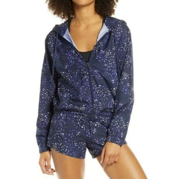 Zella Aerin Hoodie Windbreaker Jacket Navy Maritime Confetti Blue Small - Picture 1 of 10